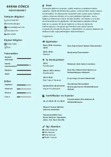 Fizyoterapist Cv Örnekleri cv indir